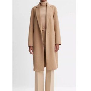 NWT Vince Classic Straight Recycled Wool Mid-Length Coat in Camello
